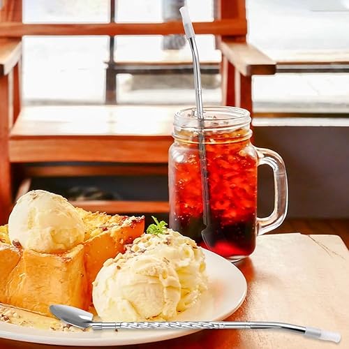 Miniatura 3 de Cuchara de acero inoxidable para mezclar y agitar 10 unidades, cuchara de té helado reutilizable, cuchara de helado delicada, cuchara agitadora en