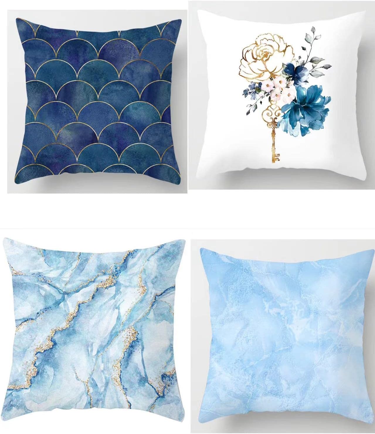 KEXIN110 Polyester Peach Skin Polyester Sofa Pillow Case Cushion Cover 4pcs Set Large Size 60cm*60cm Soft Touch Couch Throw Pillow Covers No Inner (Legendary Blue Ocean)