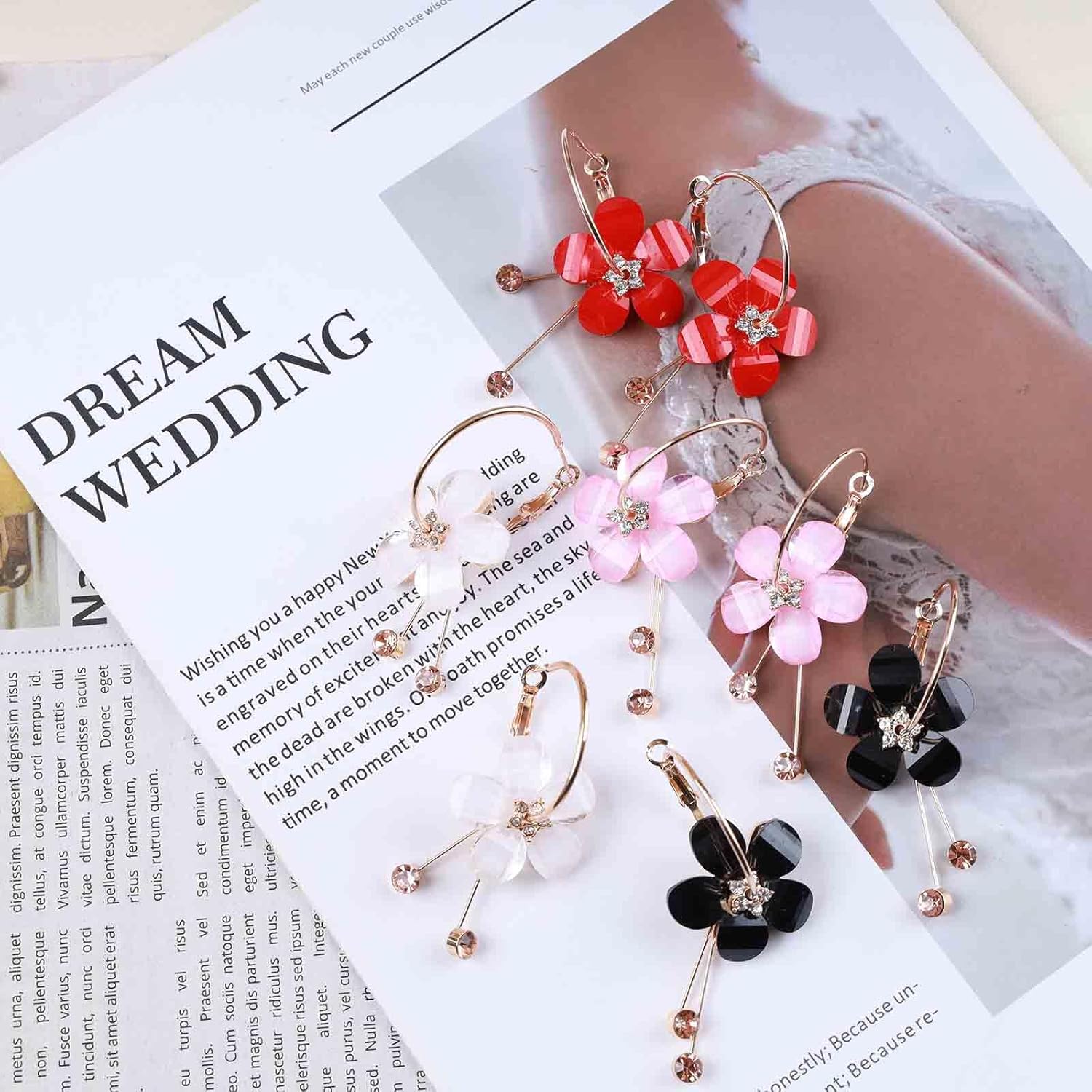 Crystal Flower Hoop Earrings Acrylic Flower Drop Earrings Crystal Floral Dangle Hoop Earring Romantic Floral Statement Earring Jewelry for Women(Pink) - Image 6