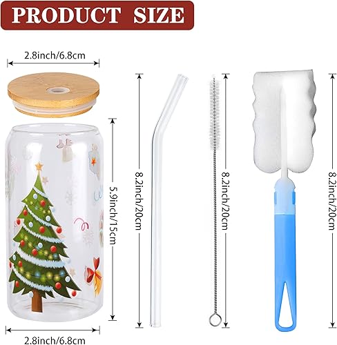 Miniatura 2 de 6 latas de cristal de Navidad de 16 onzas con tapa de bambú y pajita, Papá Noel, alce, árbol de Navidad, vaso para agua, jugo, leche, cerveza,