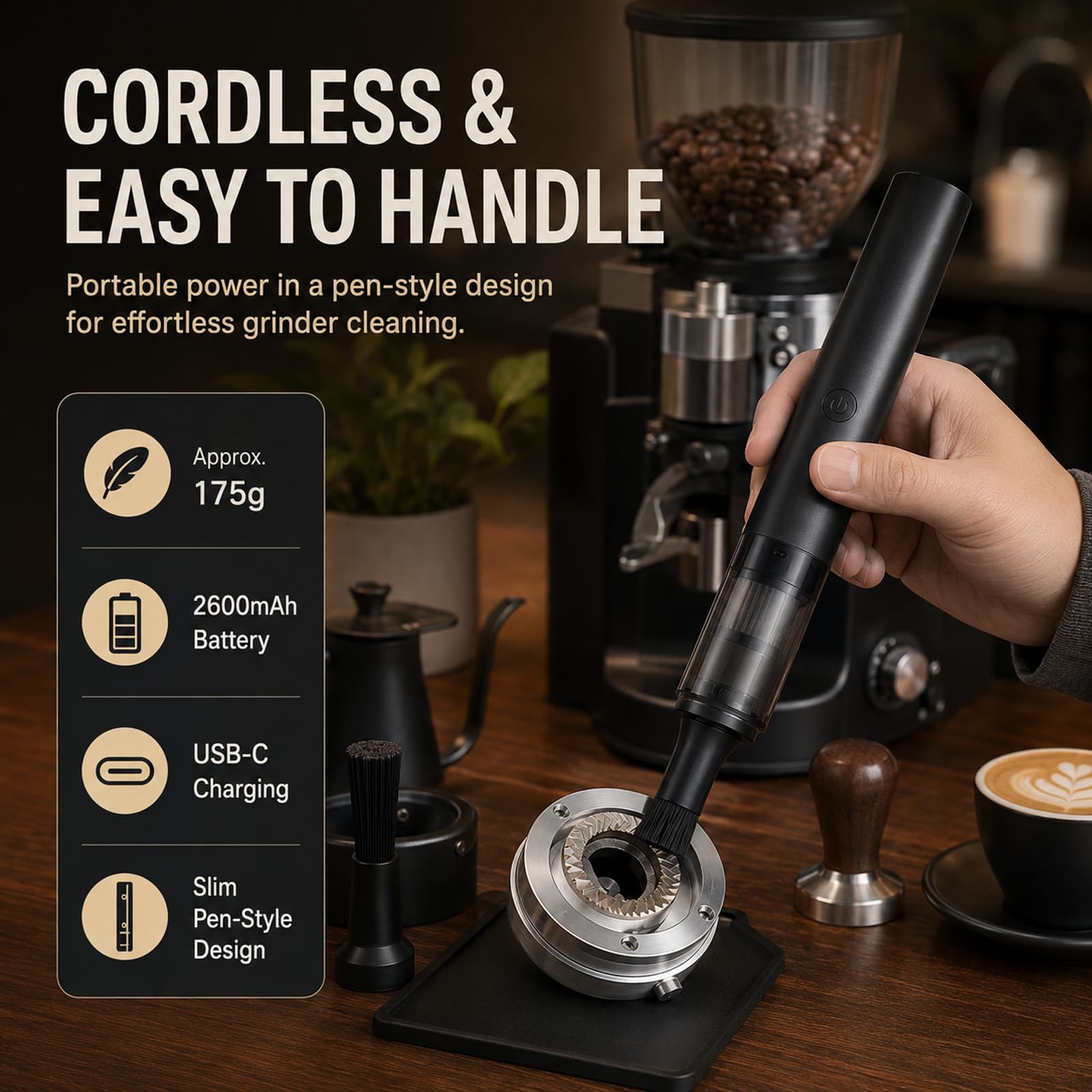 Mini Aspiradora Para Molinillo De Café, Herramienta Portátil De Limpieza Para Molinillos De Café, Boquillas De Precisión, Cepillo, Filtro, Recipiente Para Polvo, Para Limpiar El Café Molido Y Los