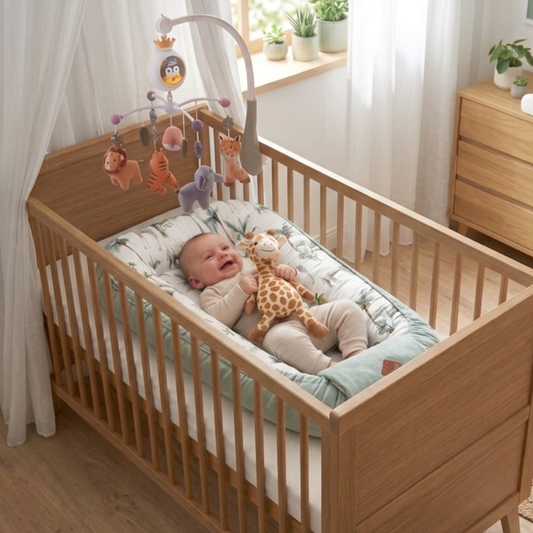 Bo Jungle | Musikalisches Baby Mobile mit Projektor Nachtlicht Weiß Tropicana - 33 x 26 cm
