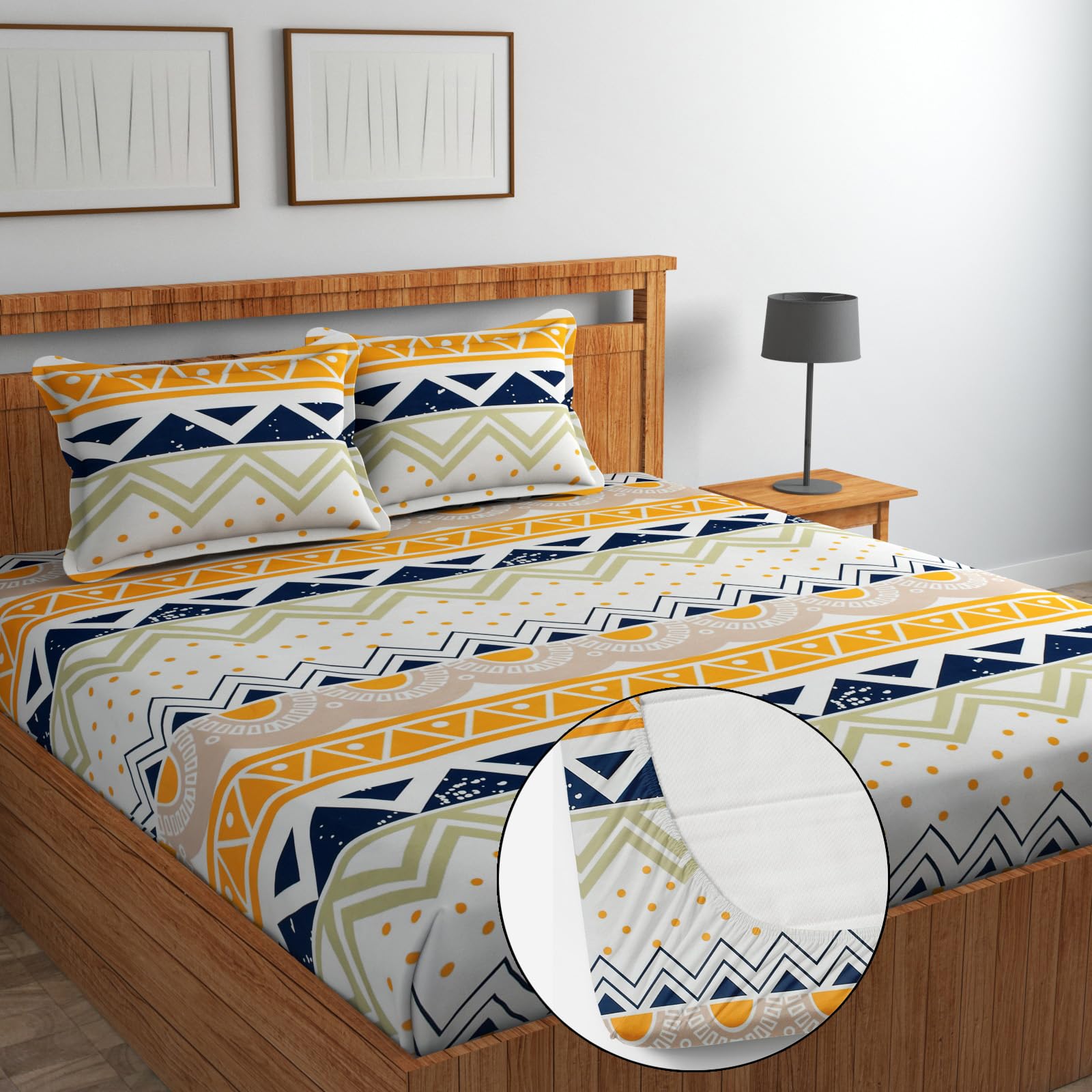 NHD HOME Premium Cotton Elastic Fitted Bedsheets with 2 King Size Pillow Covers Double Bed with All Around Elastic Supersoft Size - 72 x 78 +10 inches Abstract Beige 200 tc - 220 tc (B0DH1W4H58) Amazon Price History, Amazon Price Tracker
