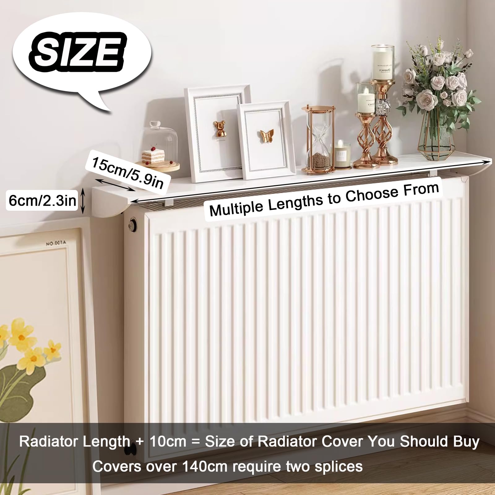 Mensola per termosifone in lega di alluminio bianca, senza trapano, facile da installare, supporto per riscaldamento galleggiante, supporta 28 kg, 30 cm, perfetta per l'arredamento della casa e