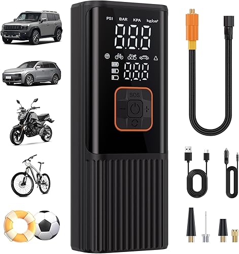 Compresor de aire portátil para inflador de neumáticos, compresor de aire portátil 6 veces más rápido de 180 PSI, bomba de aire con manómetro -