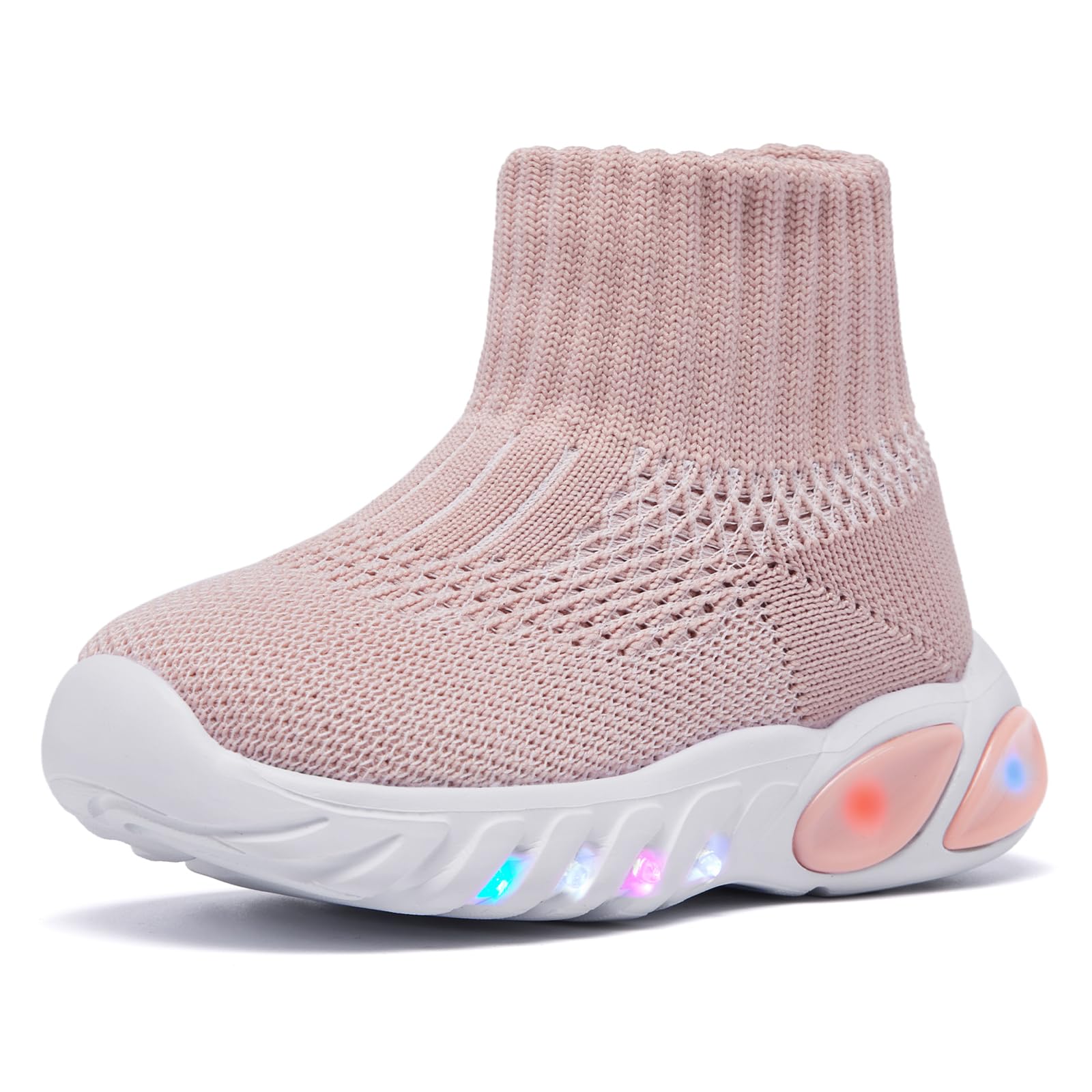 MORENDL Toddler Light Up Walking Shoes Baby Non-Slip Sock Shoes Toddler Slip On Sneakers Boys & Girls Beige