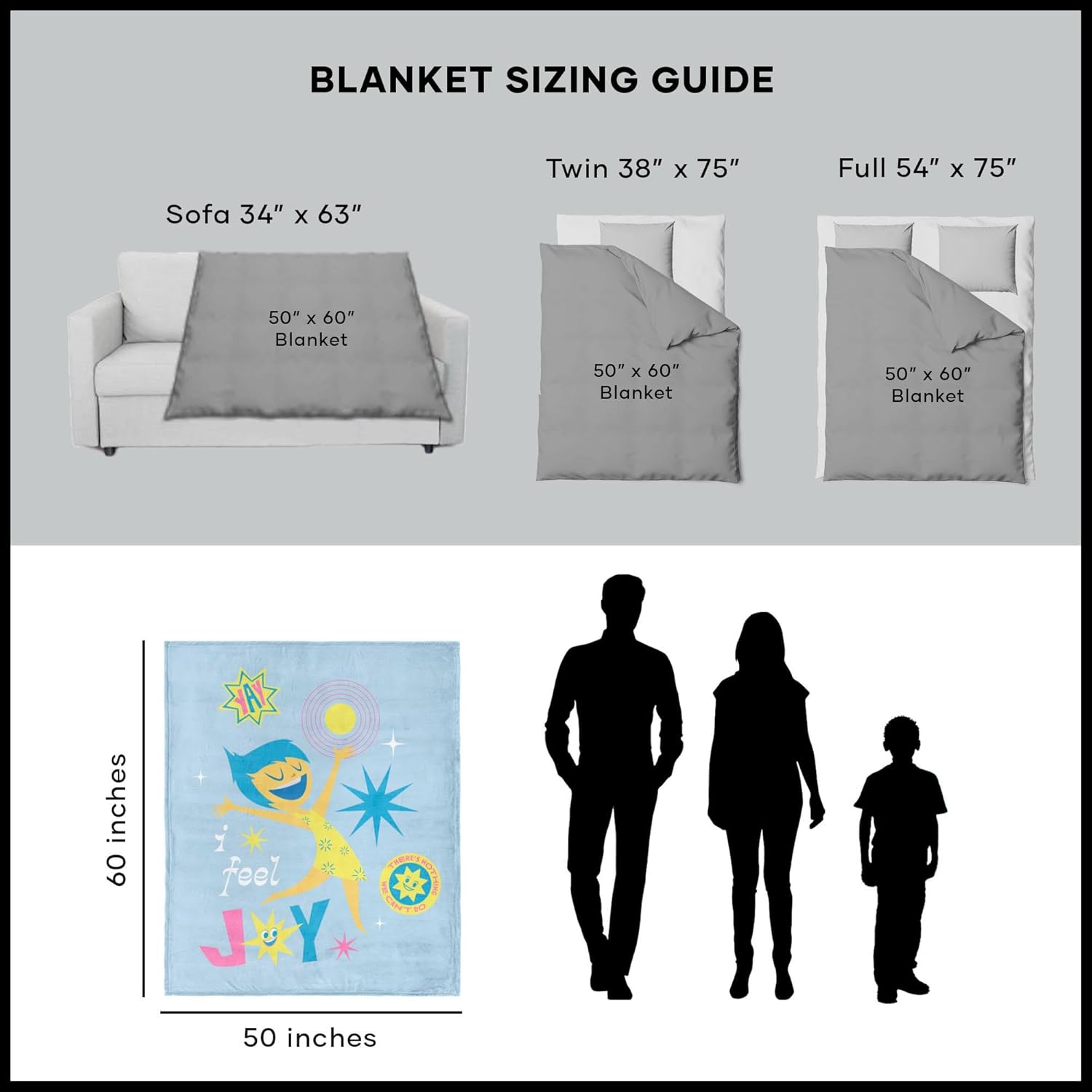 Northwest Inside Out Silk Touch Throw Blanket, 50" x 60", I Feel Joy