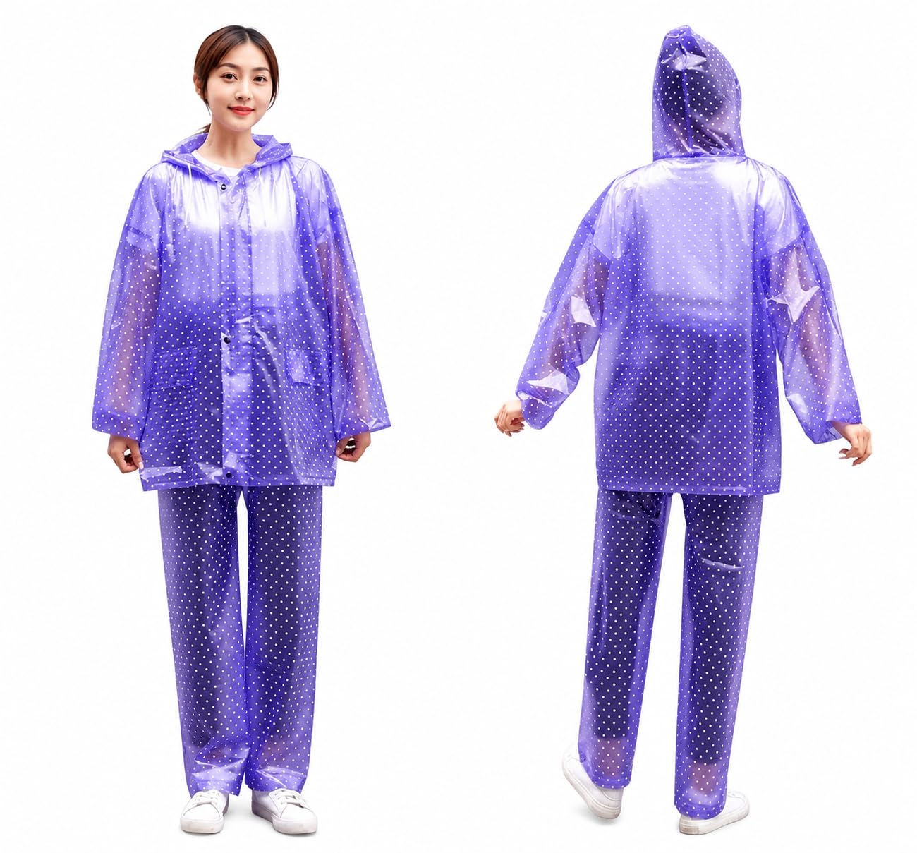 Women's Waterproof Raincoat Suit With Hood Pants Reusable Full Body Rain Wear Set Lightweight Pvc Rain Protection Travel Bike Riding Outdoor Use-image-36