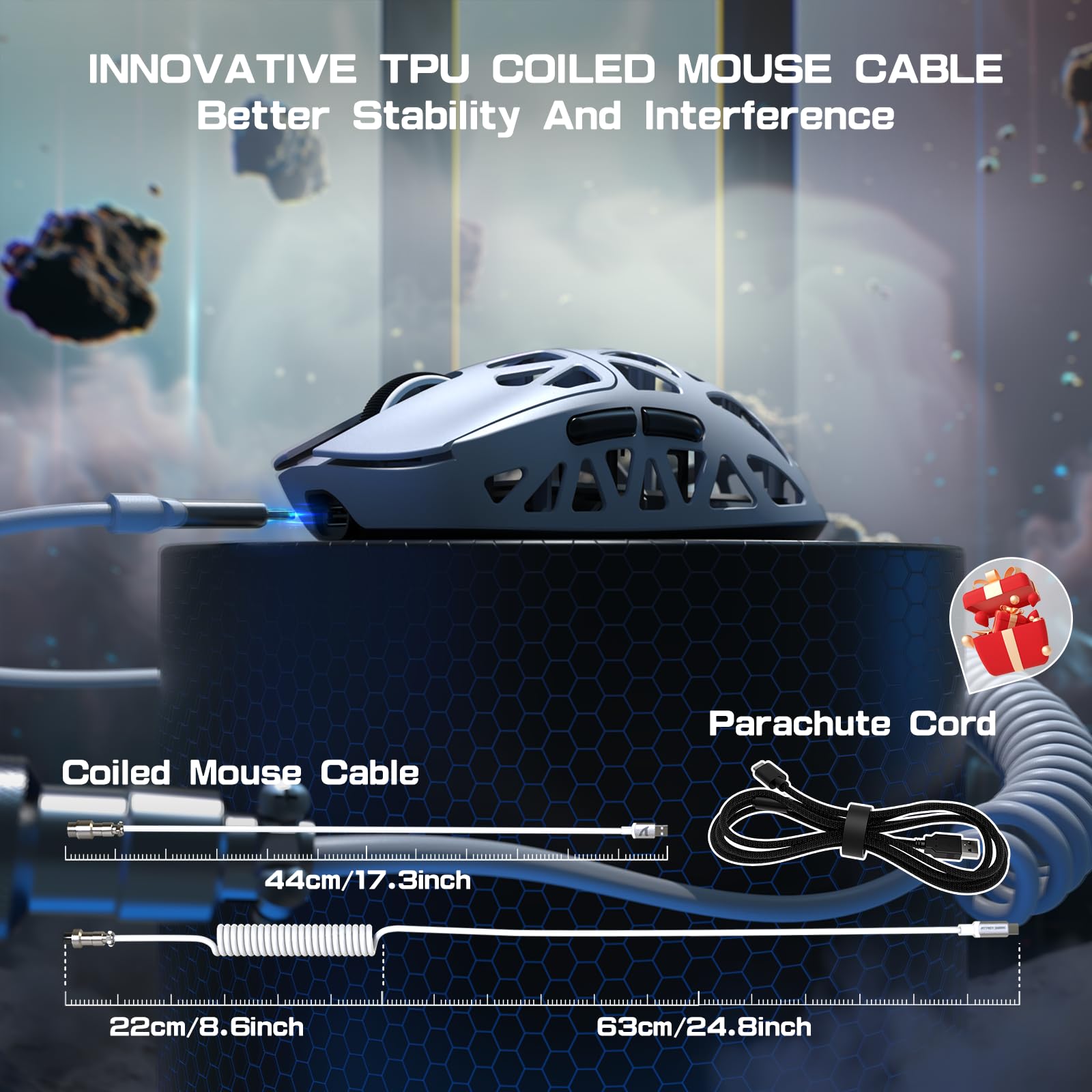 ATTACK SHARK R2PRO 45g SUPERLIGHT Gaming Mouse in Lega di Magnesio, PixArt PAW3950, 42000DPI, Wireless 8000Hz Tasso di Polling, G502 Mouse da Gioco, 2.4G/BT/Cablato, con Cavo a Spirale, PC/Mac, Bianco