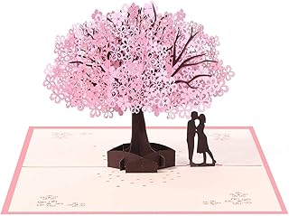 3D Card Wedding Anniversary Card Pop Up Card with Romantic Lovers Under Cherry Tree, Mother's Day Card Anniversary Card Valentine's Day Card Wedding Card Greeting Card …