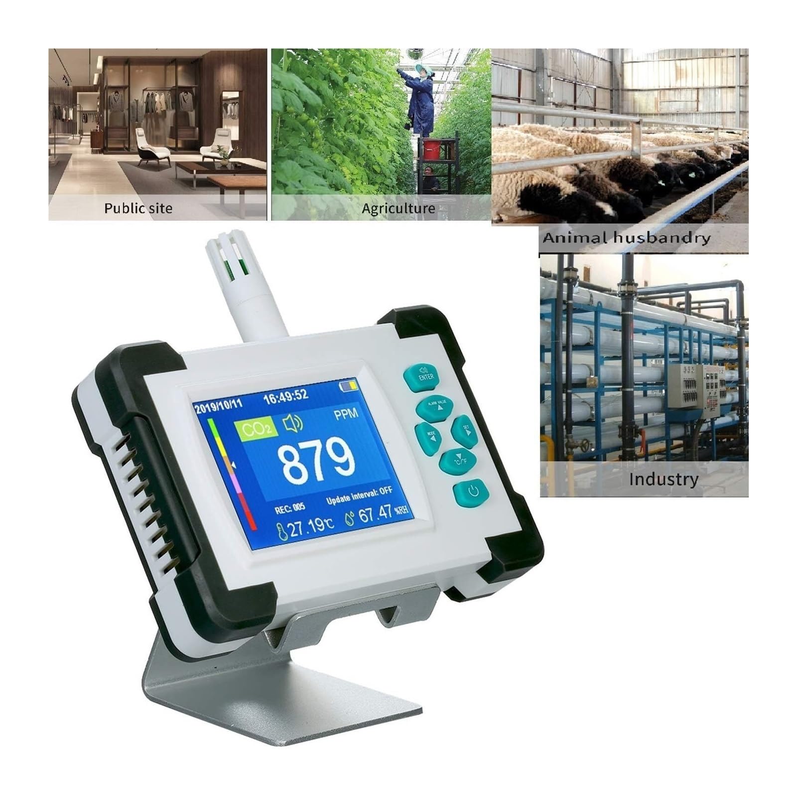 Monitor jakości powietrza, Monitor ści powietrza przenośny analizator gazów CO2 Hcho Pm2.5 Tvoc Wilgotność Miernik cząstek pyłu dla domu, biura