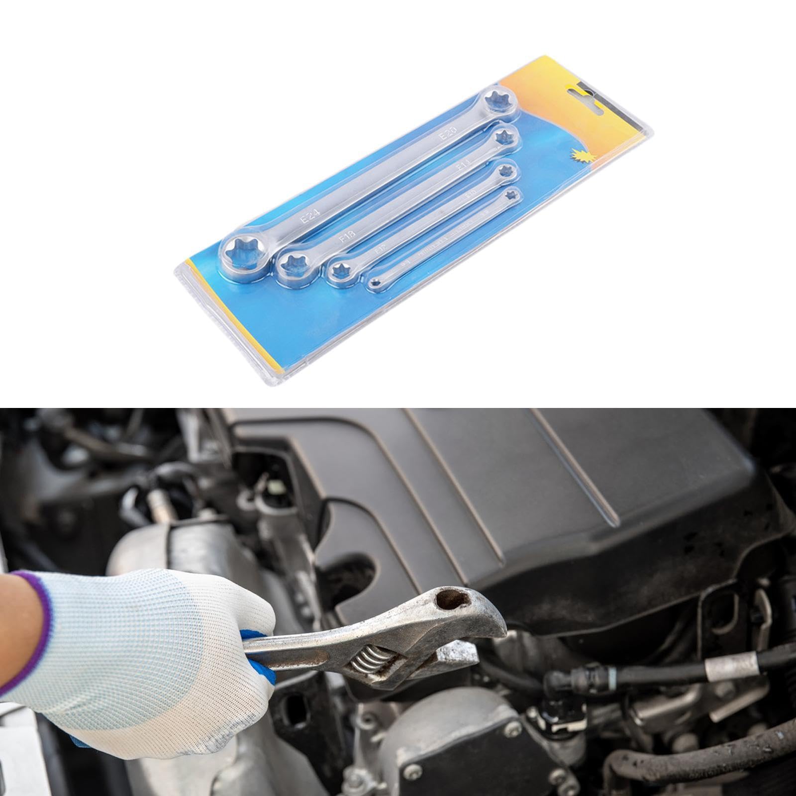 4 Pezzi Chiave a Bussola Set Chiavi Doppia Testa Chiave Box Manico Prolungato Attrezzi Realizzate in Acciaio Resistente Robuste Contro La