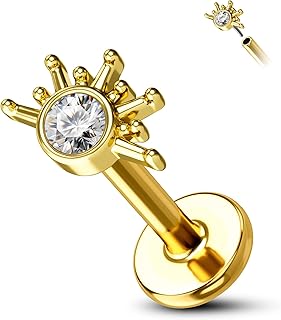 14K Solid Gold Cartilage Earring Stud 16g Yellow Gold Flat Back Helix Stud 14K Gold Push in Tragus Earring Stud Threadless Labret Stud Labret Rings