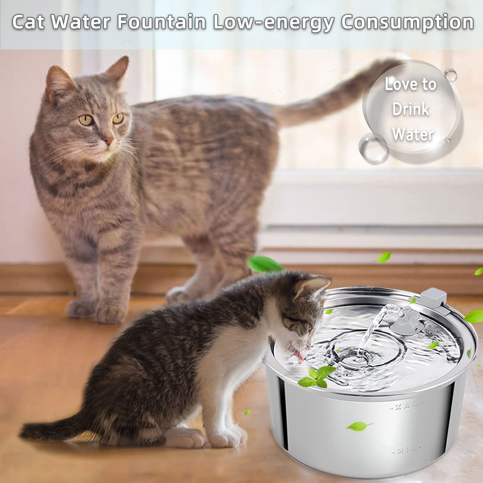 Cat Water Fountain Stainless Steel,3.2L/108oz Automatic Pet Fountain Dog Water Dispenser,Ultra Quiet Pump with 3 Replacement Filters for Cats, Dogs, Multiple Pets - image 2