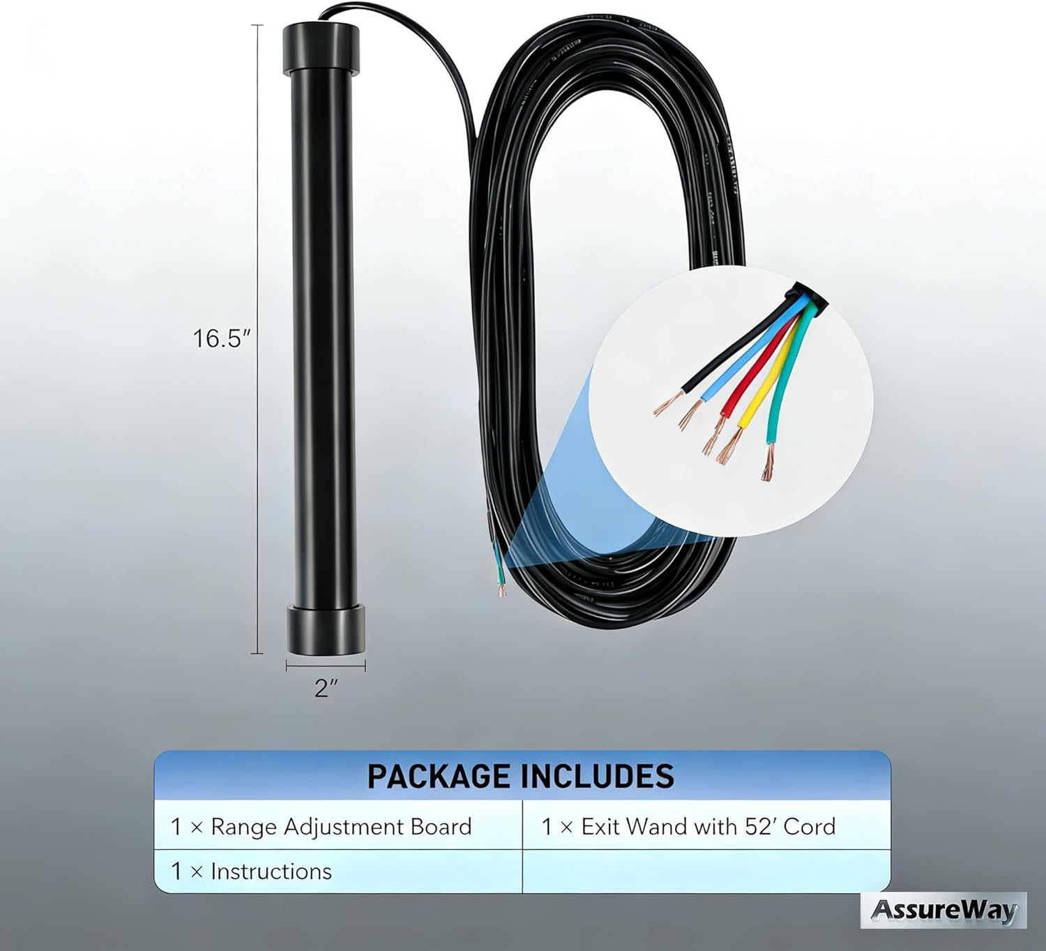 AWDG01 Wired Vehicle Exit Sensor Kit, Driveway Gate Exit Wand Car Detector with 50 ft Cable & Range Adjustment, for Automatic Gate Opener Systems, Compatible with Mighty Mule