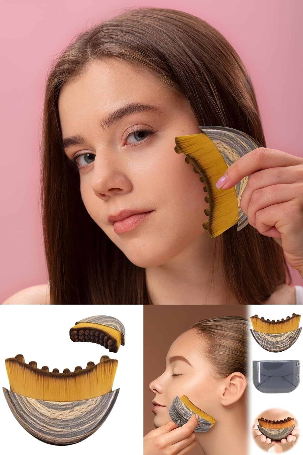 DUFFA Lenf Drenaj ve Çene Şekillendirme Fırçası Çok Fonksiyonlu Yumuşak Masaj Aleti Gıdı Toparlayıcı Ergonomik Ahşap Görünümlü Yüz Masajı ve Kusursuz Makyaj Fırçası (Saklama Kutulu)