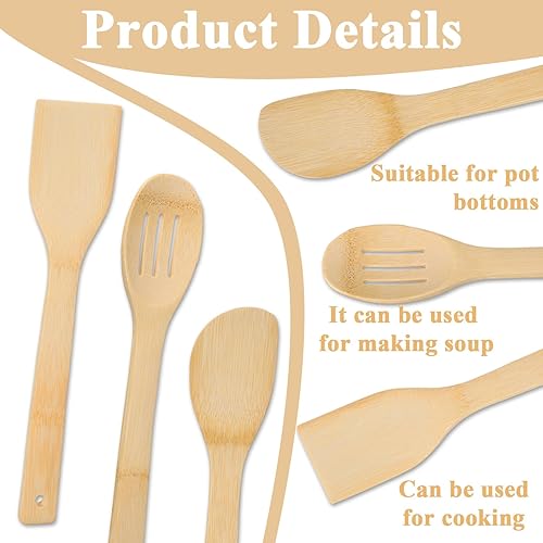 Miniatura 4 de 3Pcs Wooden Spoons for Cooking 12" Bamboo Slotted Spoon Spatula Kitchen Utensils Set for Non-Stick Pans Wooden Spatula for Nonstick Cookware