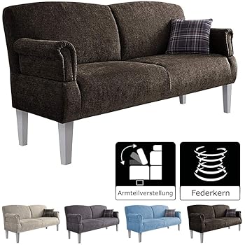Cavadore 3 Sitzer Sofa Pasle Mit Federkern Fur Kuche Esszimmer Kuchensofa Essbank Im Modernen Landhausstil Verstellbare Armlehnen Holzfusse Weiss 181 X 98 X 81 Cm Chenille Bezug In Braun Amazon De Kuche Haushalt
