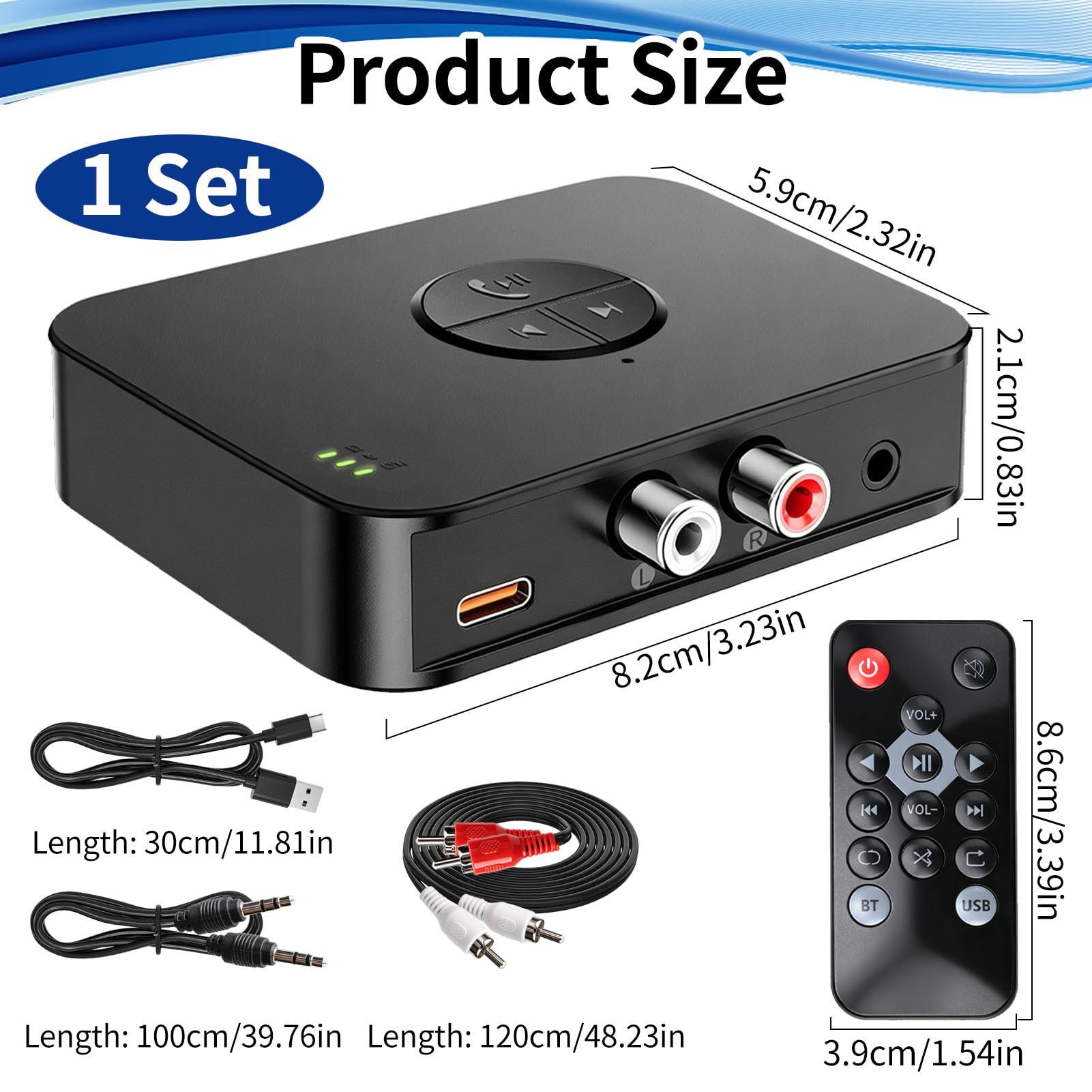 Receptor Bluetooth 6.0 HiFi, Adaptador Audio USB-C Bluetooth Inalámbrico con Jack 3.5 mm y 2RCA para Tablet Smartphone Coche Altavoz Stereo, Conexión Estable y Baja Latencia