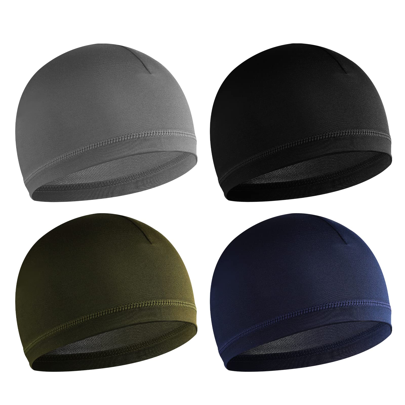 WLLHYF 4 Pieces Skull Caps for Men, Soft Beanie Wave Cap Sleep Hats Elastic Multifunctional Headwear Sleep Caps Wicking Cycling Running Hat