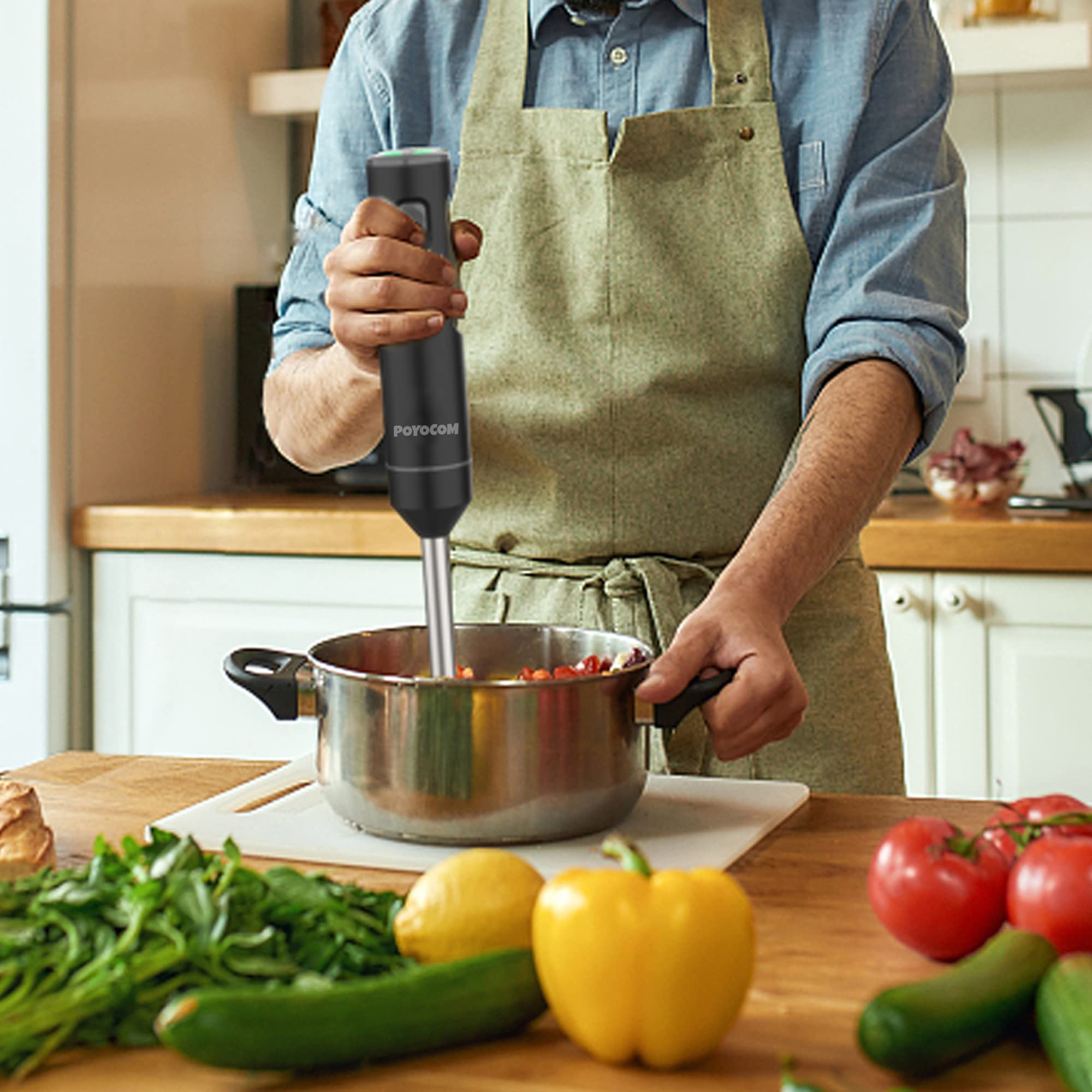 Mixeur plongeant sans fil, mixeur à immersion portatif rechargeable, avec câble de type C, fouet à œufs, pour smoothies, milkshakes, aliments pour bébés et soupes – Noir