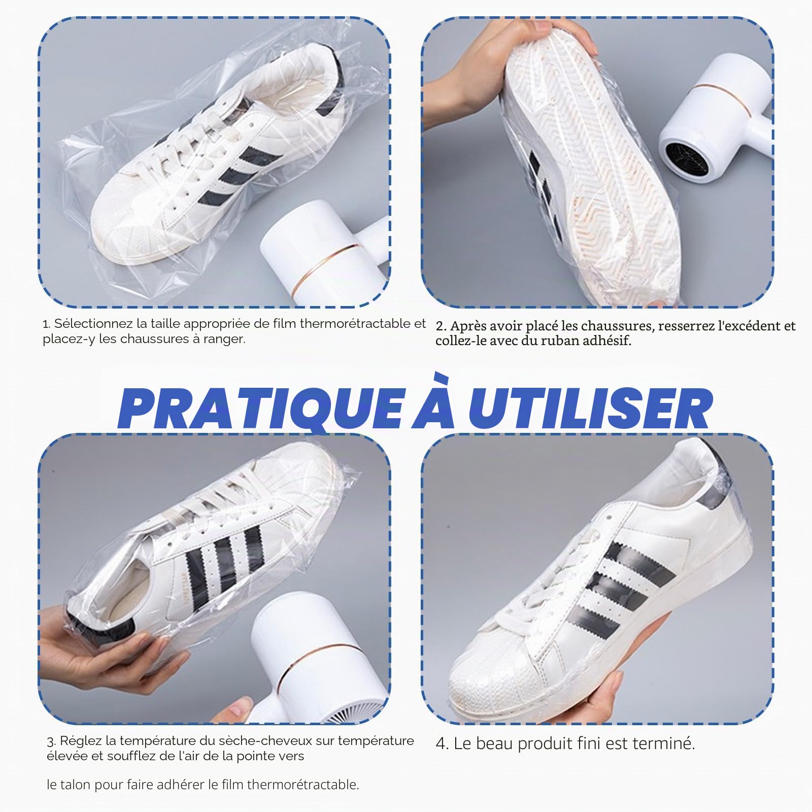 Glarks Lot de 500 sacs thermorétractables en PVC transparent pour protéger les chaussures, éviter le jaunissement de la semelle et la poussière
