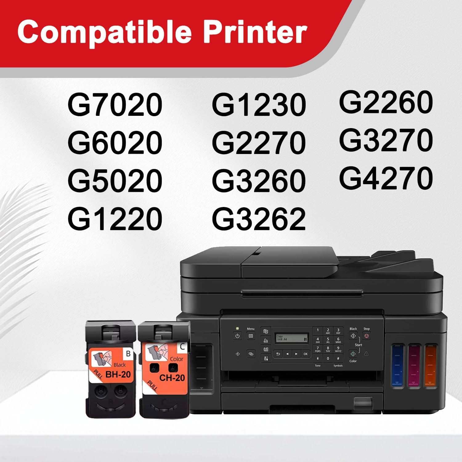 BH-20 CH-20 Ink Cartridge (1Black 1Tri-Color) Replacement for PIXMA G7020 G6020 G5020 G1220 G1230 G2260 G2270 G3260 G3262 G3270 G4270 MegaTank Ink Cartridge PG 8026XL 8035XL Set Combo Pack