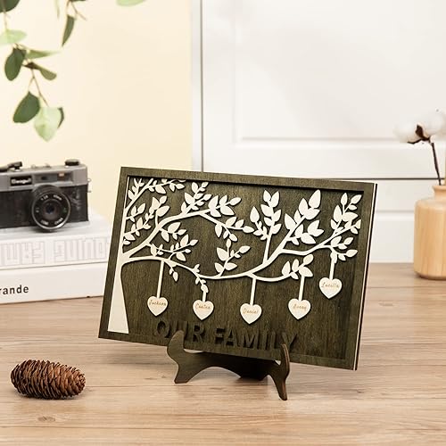 Miniatura 5 de Jeweidea Placa personalizada con nombres de familia con 2-8 nombres, letrero grabado personalizado del Árbol de la Vida con soporte, regalo para