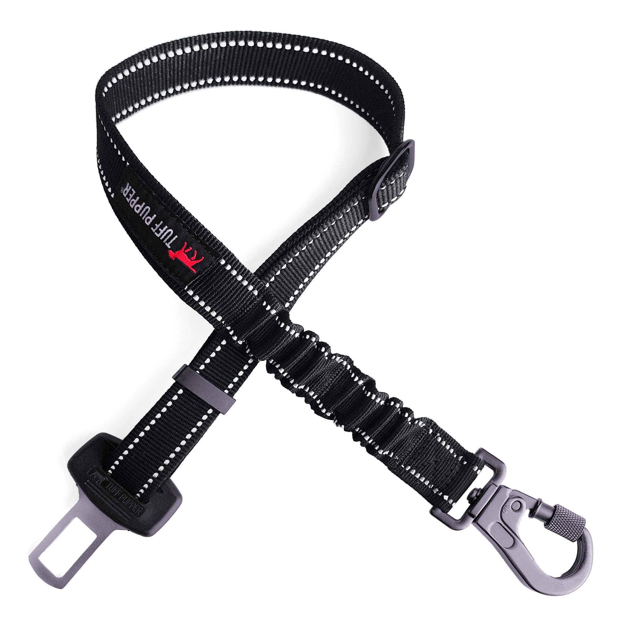 Tuff Pupper Dog Seat Belt | Adjustable Length Dog Seatbelt Restraint | Tangle-Free Locking Carabiner | Shock-Absorbing Bungee | Reflective Stitching