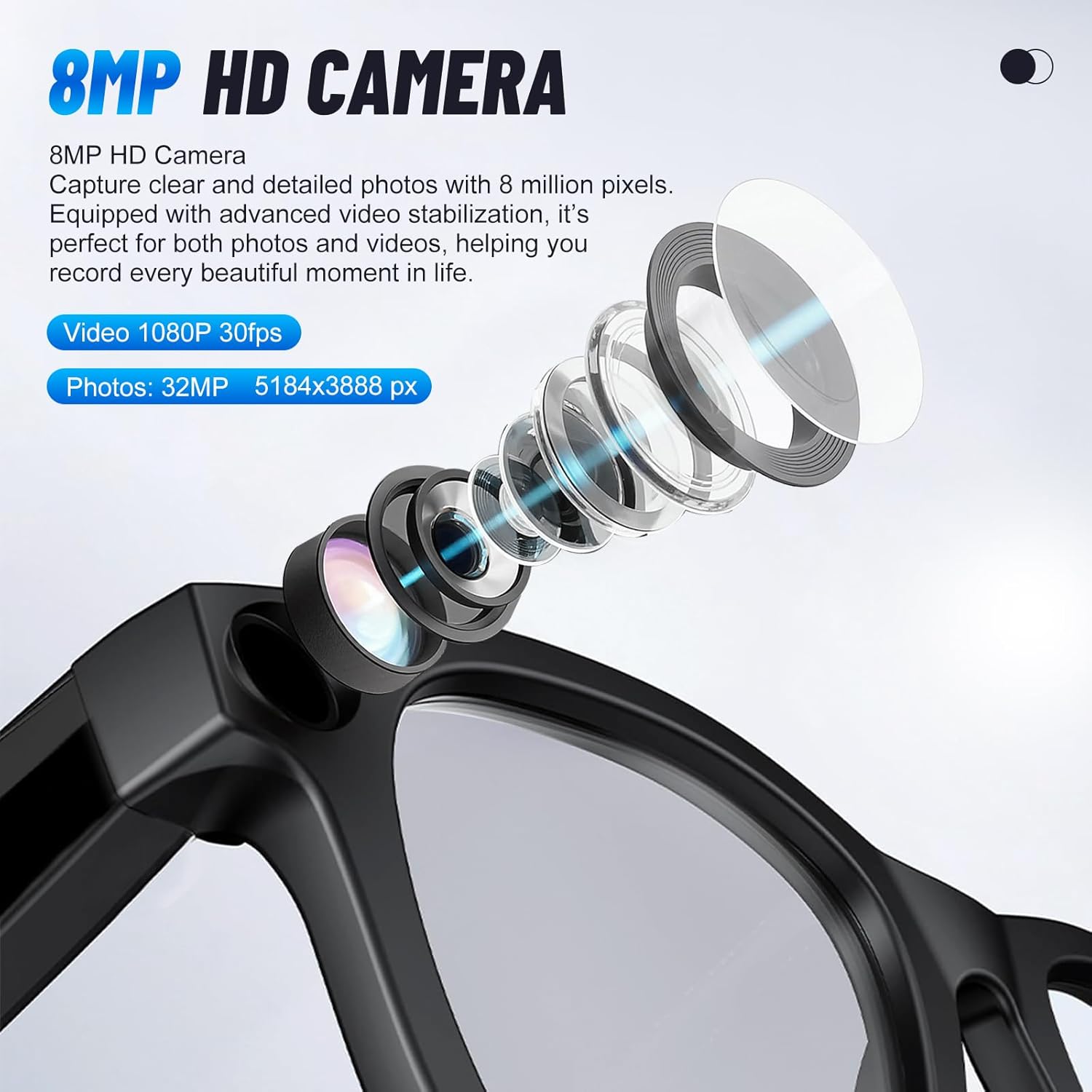 Smart AI Glasses with Built-in Camera, Hands-Free Voice Commands, ChatGPT Translation, Photo & Video Recording, Touch Navigation, Open-Ear Speakers for Work, Study, and Travel