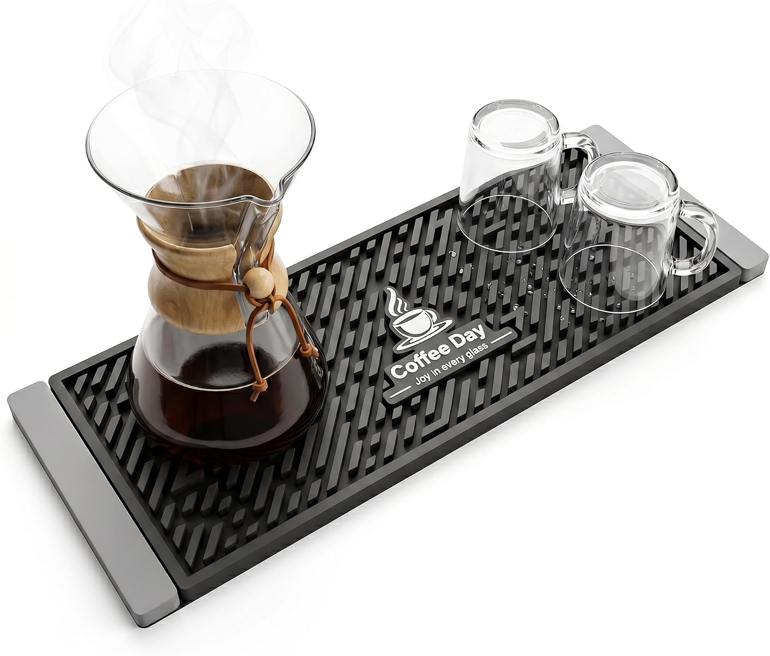 Pour Over Coffee Bar Mat 14"x5" - Thickened Non-Slip Countertop Mat, Heat Resistant Waterproof Espresso Drying Station Pad for Home Barista, Purpose-Built Kitchen Protector(Stripe Design)