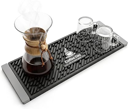 Pour Over Coffee Bar Mat 14"x5" - Thickened Non-Slip Countertop Mat, Heat Resistant Waterproof Espresso Drying Station Pad for Home Barista, Purpose-Built Kitchen ProtectorStripe Design