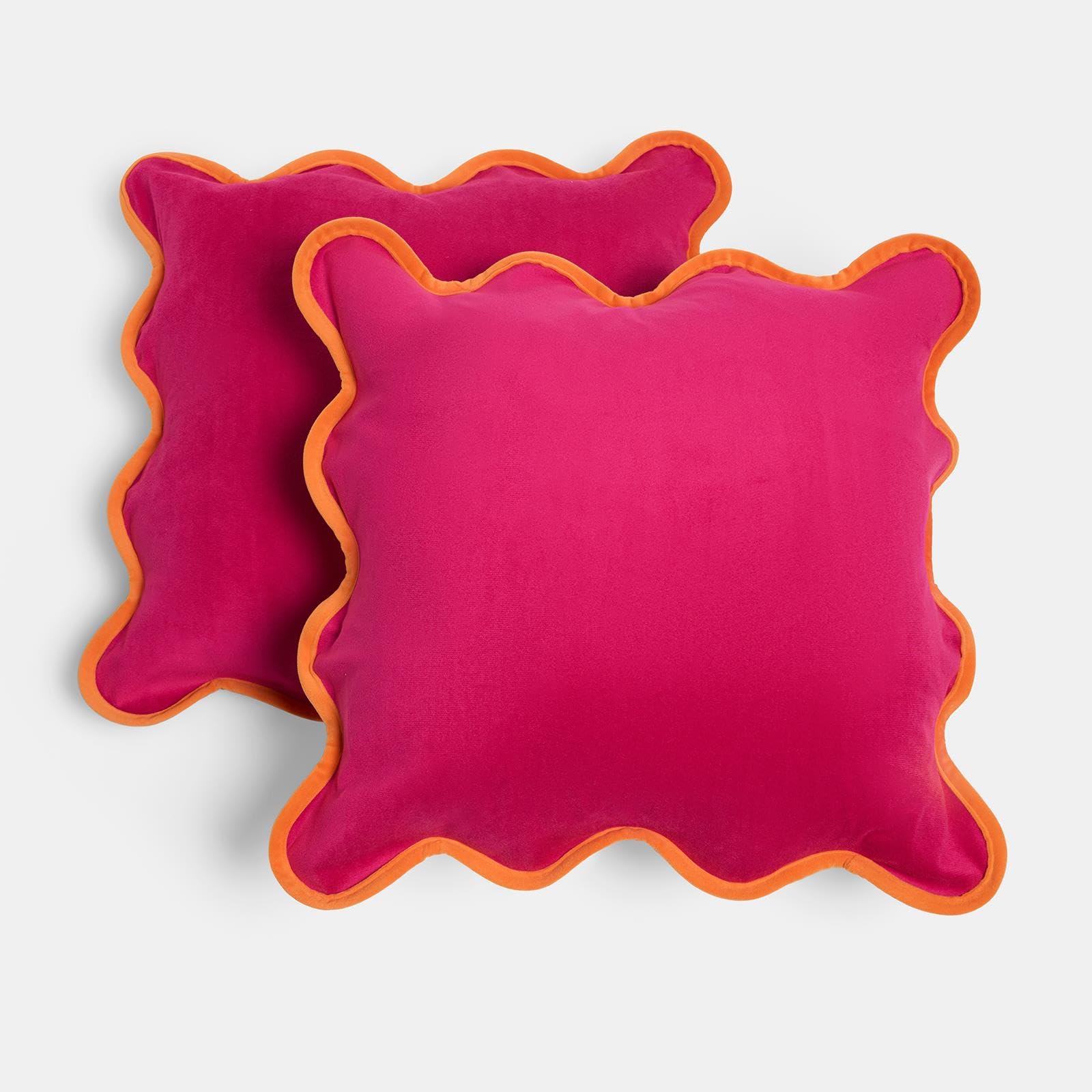 Ohs Women's Hot Pink/ Orange Matte Velvet Cushion Covers Set Of 2 Scallop Edge, Gifts For Super Soft Decorative Throw Pillow Cover With Invisible Zipper Cushion Covers 45 X 45 For Bedroom Living Room, /Orange