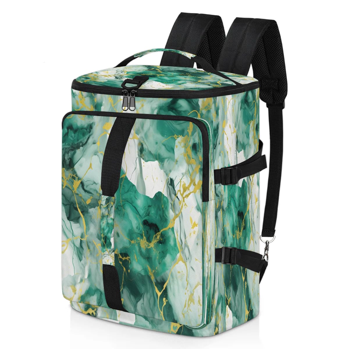 Large Carry on Backpack for Women Men Multi-function Gym Duffle Bag Green Gold Marble Style Backpack Polyester Waterproof Duffel Bags