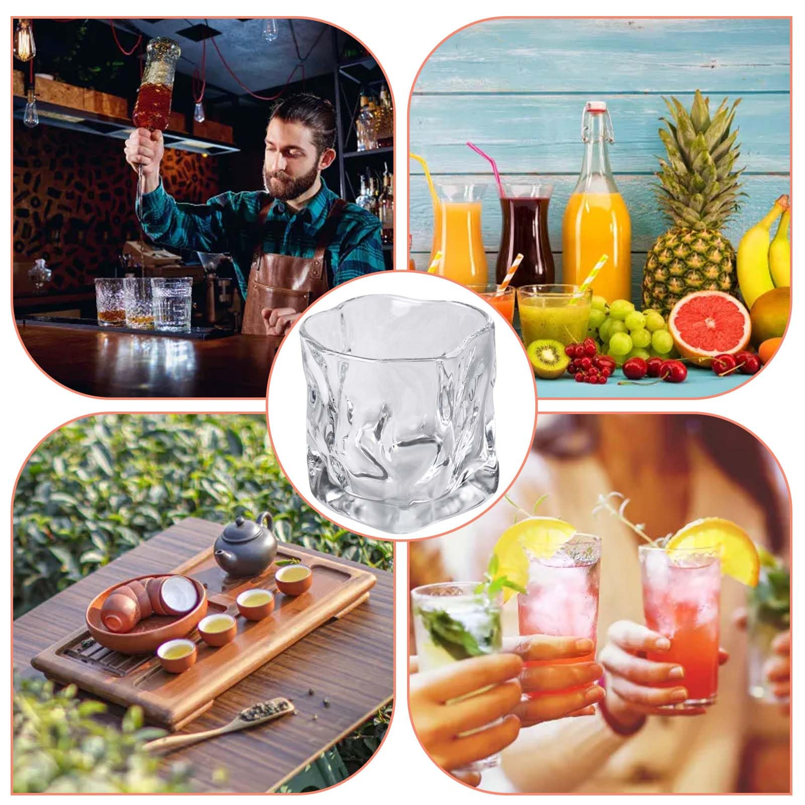 Set di 6 bicchieri da 200 ml, bicchieri da whisky, bicchieri da whisky con cristalli irregolari, bicchieri di cristallo, bicchieri da caffè freddo, bicchieri da cocktail, bicchieri da tè, succo di