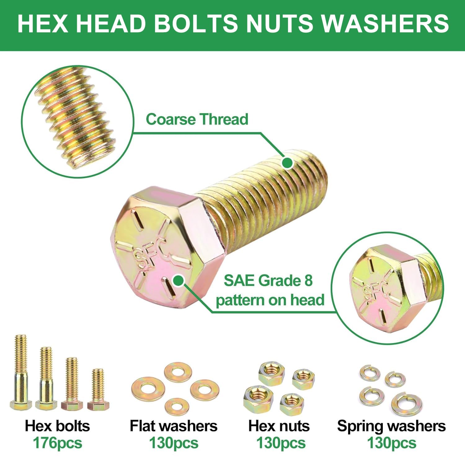 Foliv 566pcs Upgraded Grade 8 Bolt Assortment Kit, Including 1/4-20 5/16-18 3/8-16 Bolts Nuts Washers