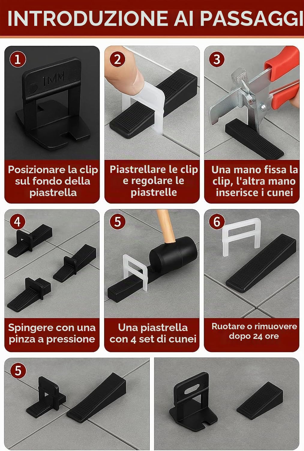 2500 Distanziatori Autolivellanti per Piastrelle 2mm - Made in Italy - Sistema di Livellamento a Perdere, Compatibile con Raimondi - Professionali per Posa Precisa (2500pz 2mm)
