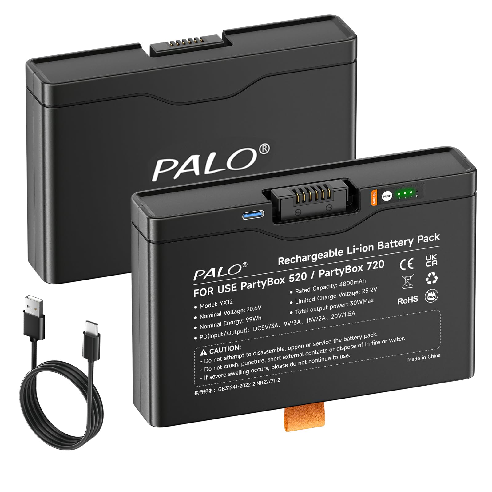 4800mAh Batería 600 para -JBL Partybox Stage 520, Partybox Stage 720, Boombox 4 - PD 30W Batería de Carga rápida con Salida/Entrada USB (1Pcs)