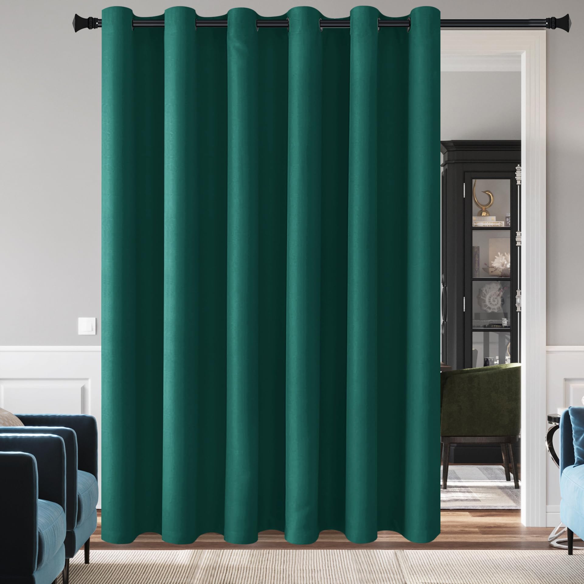 DWCN Blackout Curtain Panel for Bedroom - Thermal Insulated Energy Saving Grommet Blackout Drapery for Patio Door, Room Divider Big Long Curtain, Hunter Green, W100 by L96, 1 PC — image 1