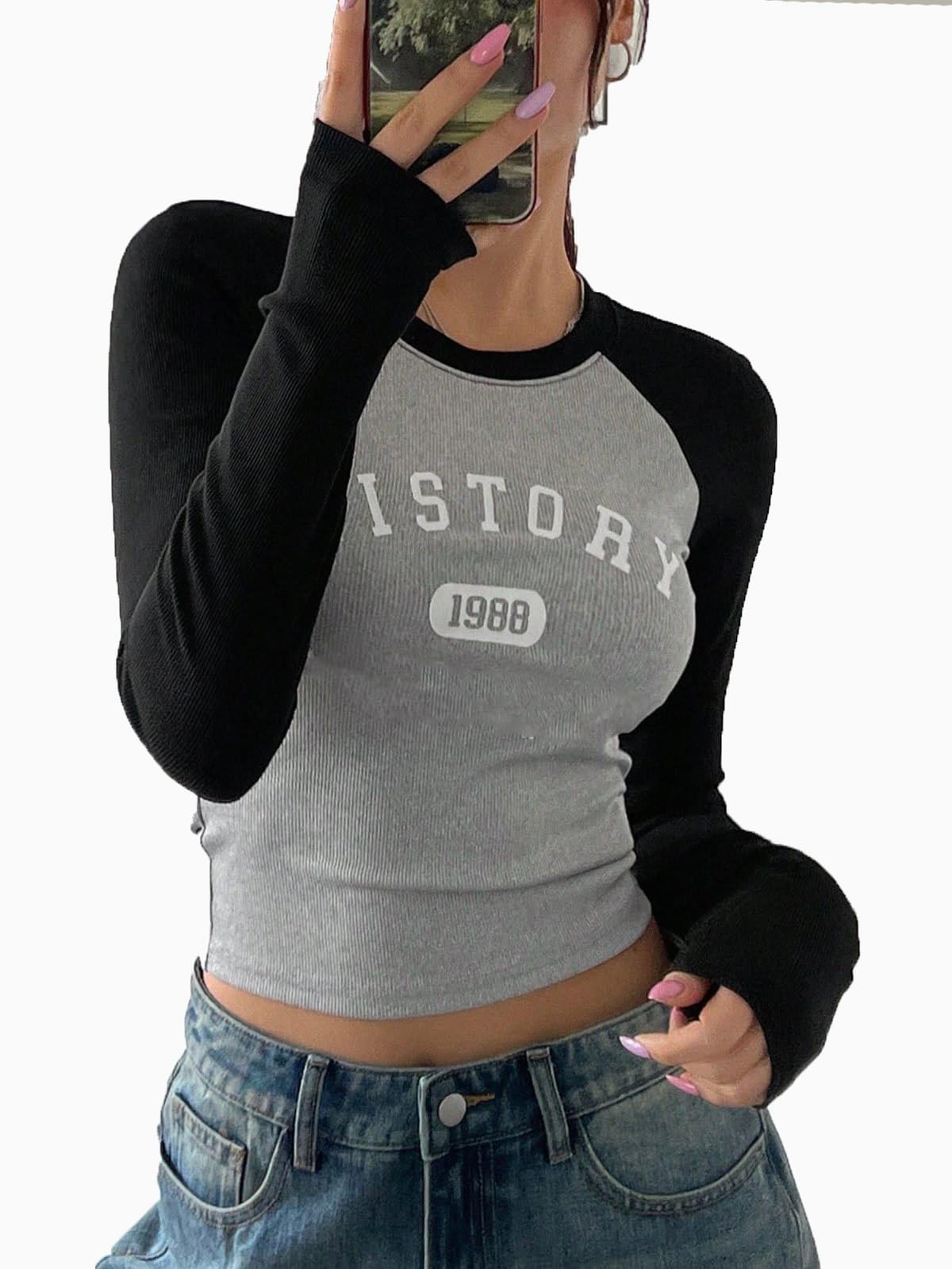 luktrima Contrast Full Sleeve Sticker Printed Top for Women-picture-40