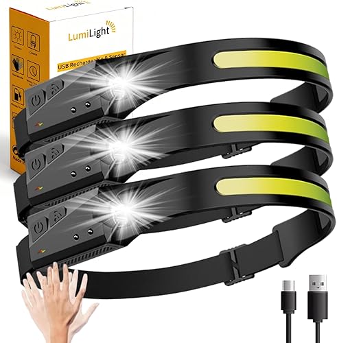 Vista 11 de Lumilight: Lumi Light LED Headband recargable LED, lámpara de cabeza de haz ancho de 230° con sensor de movimiento para adultos, 5 modos, 1pcs
