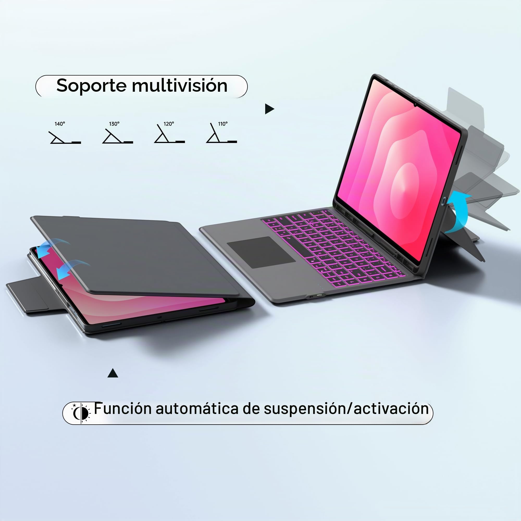 Funda con teclado para Samsung Galaxy Tab S11 Ultra/S10 Ultra/S9 Ultra/S8 Ultra de 14,6 pulgadas con teclado - 7 colores iluminados Folio Tablet Cover con panel táctil -Teclado QWERTZ alemán con
