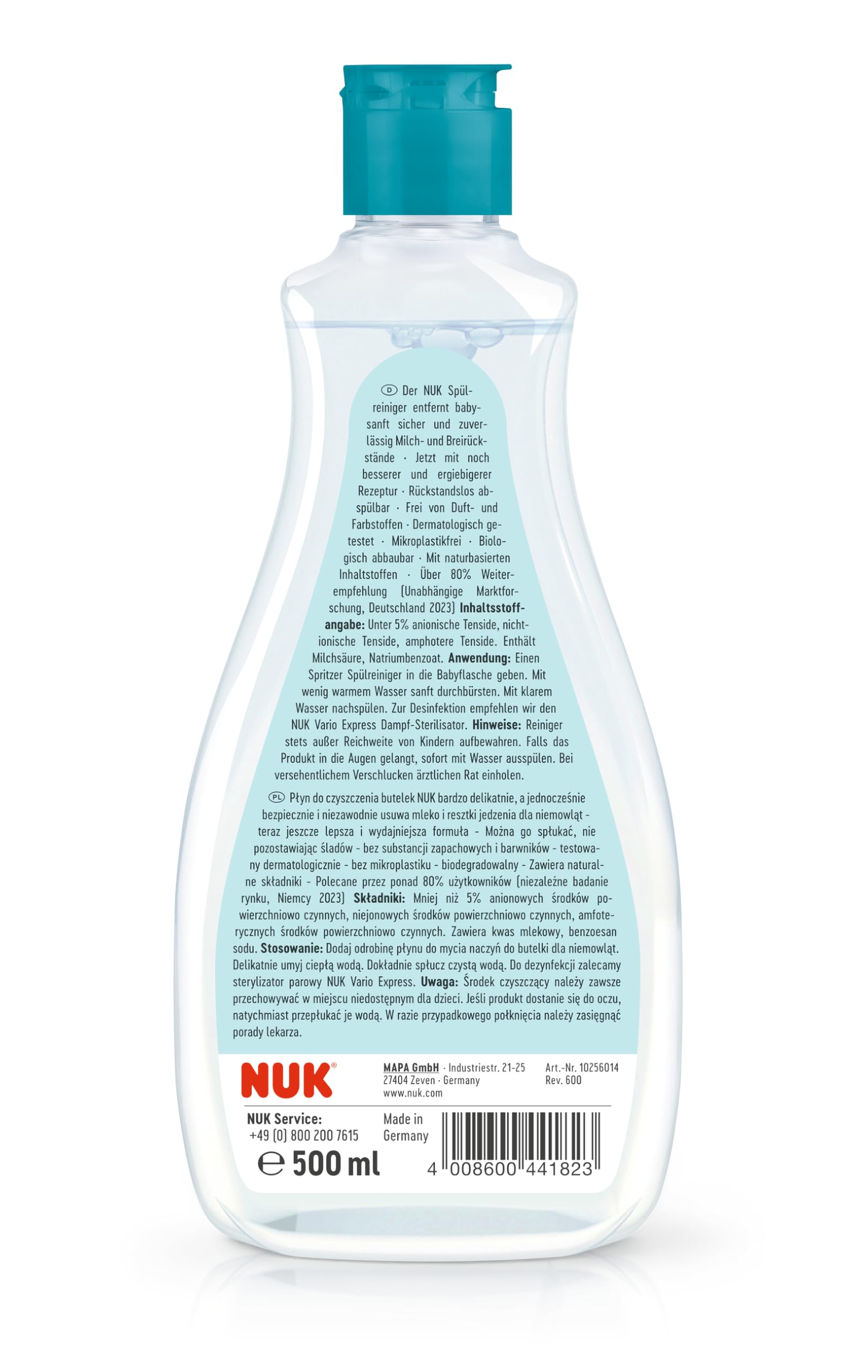 NUK Detergente per biberon | 500 ml | ideale per la pulizia di biberon e accessori | detergente senza profumi | pH neutro | 100% bottiglia riciclabile