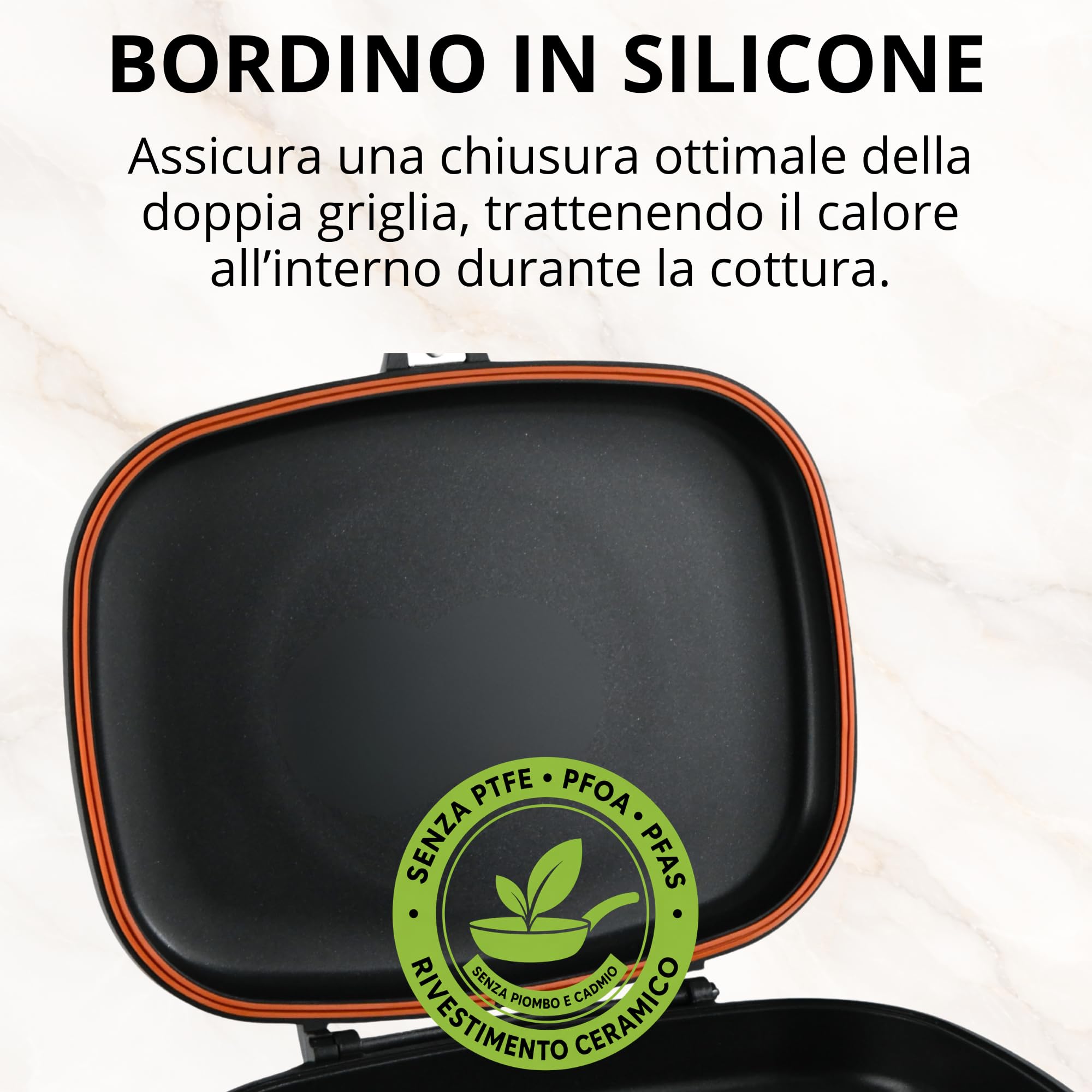 Stone&Stone Doppia Griglia Bistecchiera Rettangolare 32 x 25 cm, Padella Fornetto Antiaderente Ceramica Tedesco, 2 Piastre Separabili, Induzione Gas, Chiusura Ermetica, con Pinza, Senza PFAS PTFE PFOA