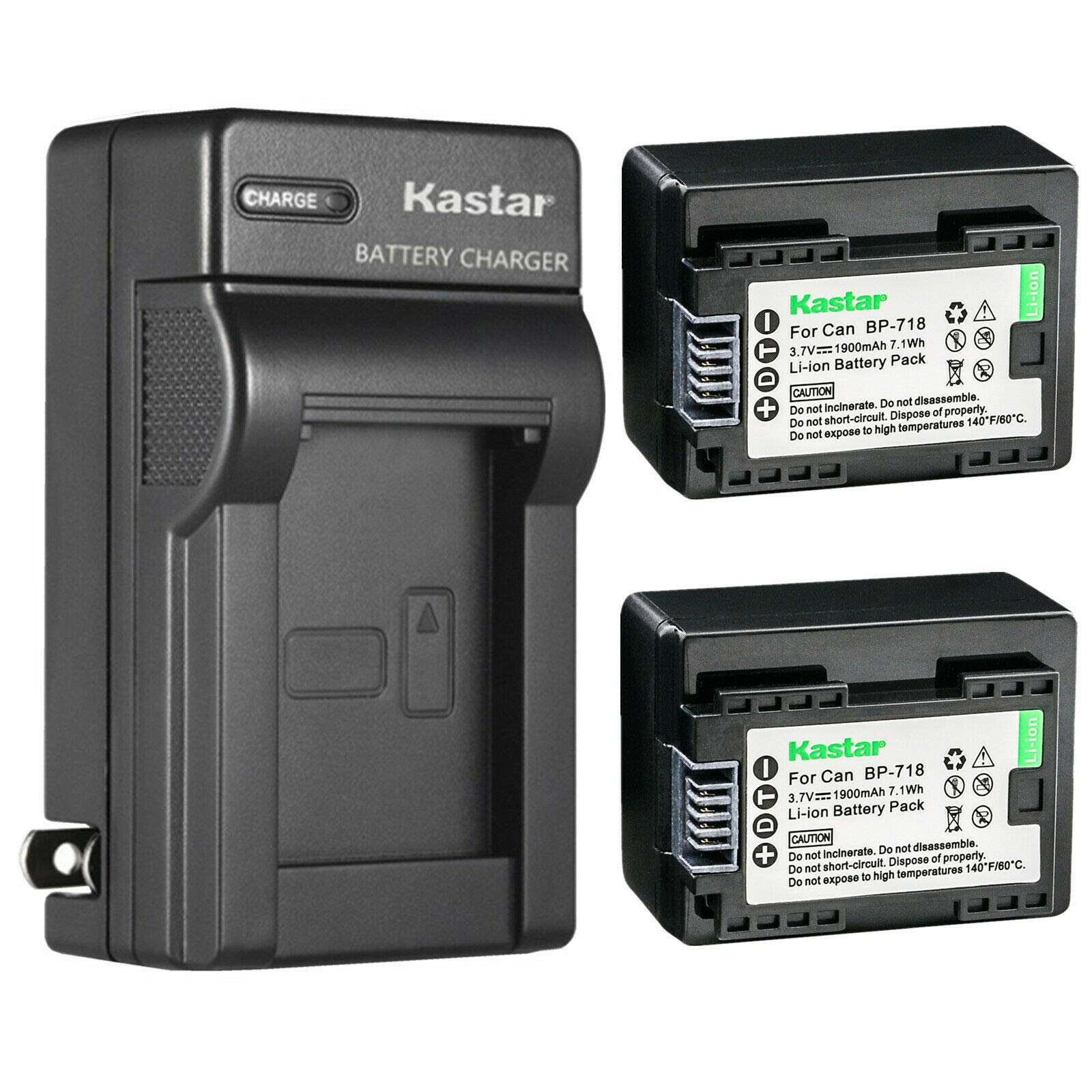 Kastar 2 Pack BP-718 BP718 Battery and AC Wall Charger Compatible with Canon HFR400, VIXIA HF R500 HFR500, VIXIA HF R600 HFR600, VIXIA HF R700 HFR700,