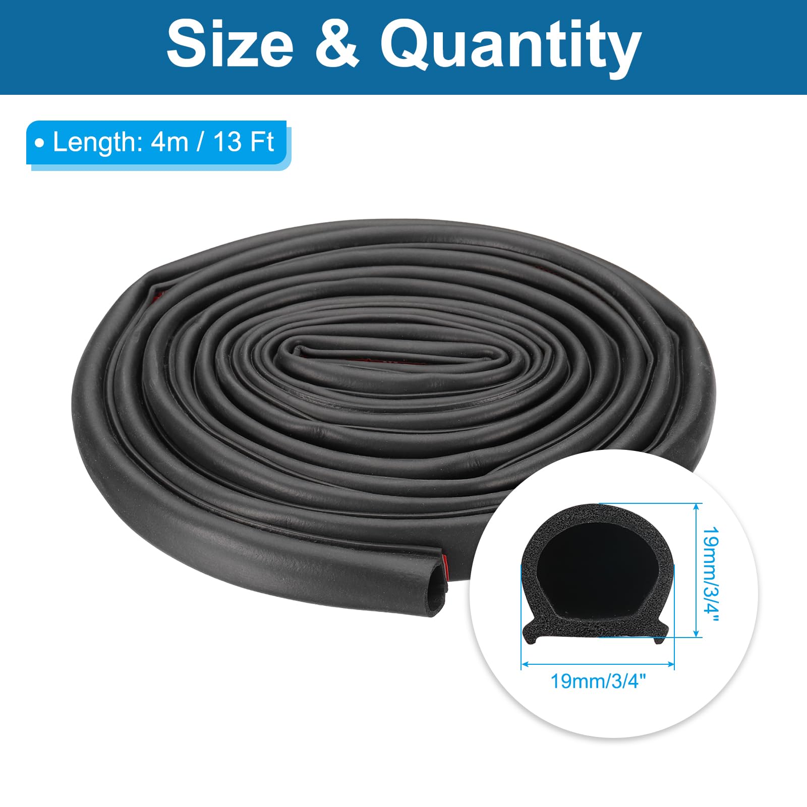 PATIKIL 13 Ft Tira De Goma En Forma De D 3/4" Con Autoadhesivo EPDM Para Sellado De Puertas De Barco RV Auto Camión Marino Garaje Ventana Negro Rojo