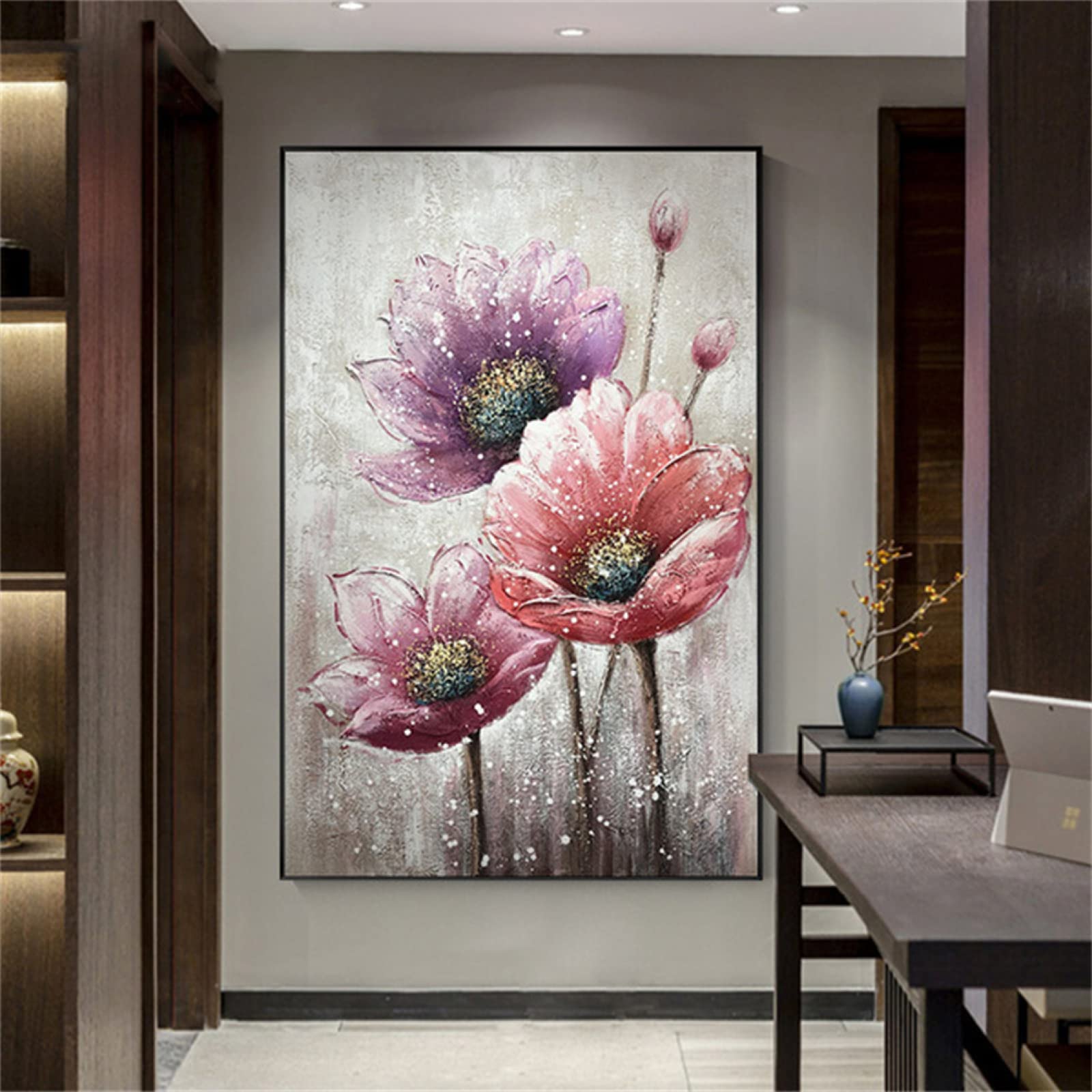 DIY 5D Diamante Pintura por Número Kit,Bricolaje Diamond Pasted Painting Rhinestone Bordado Punto de Cruz Lienzo Arte Mosaicos Manualidades para Pared Decoración(Flores) 80x120cm Round Drill