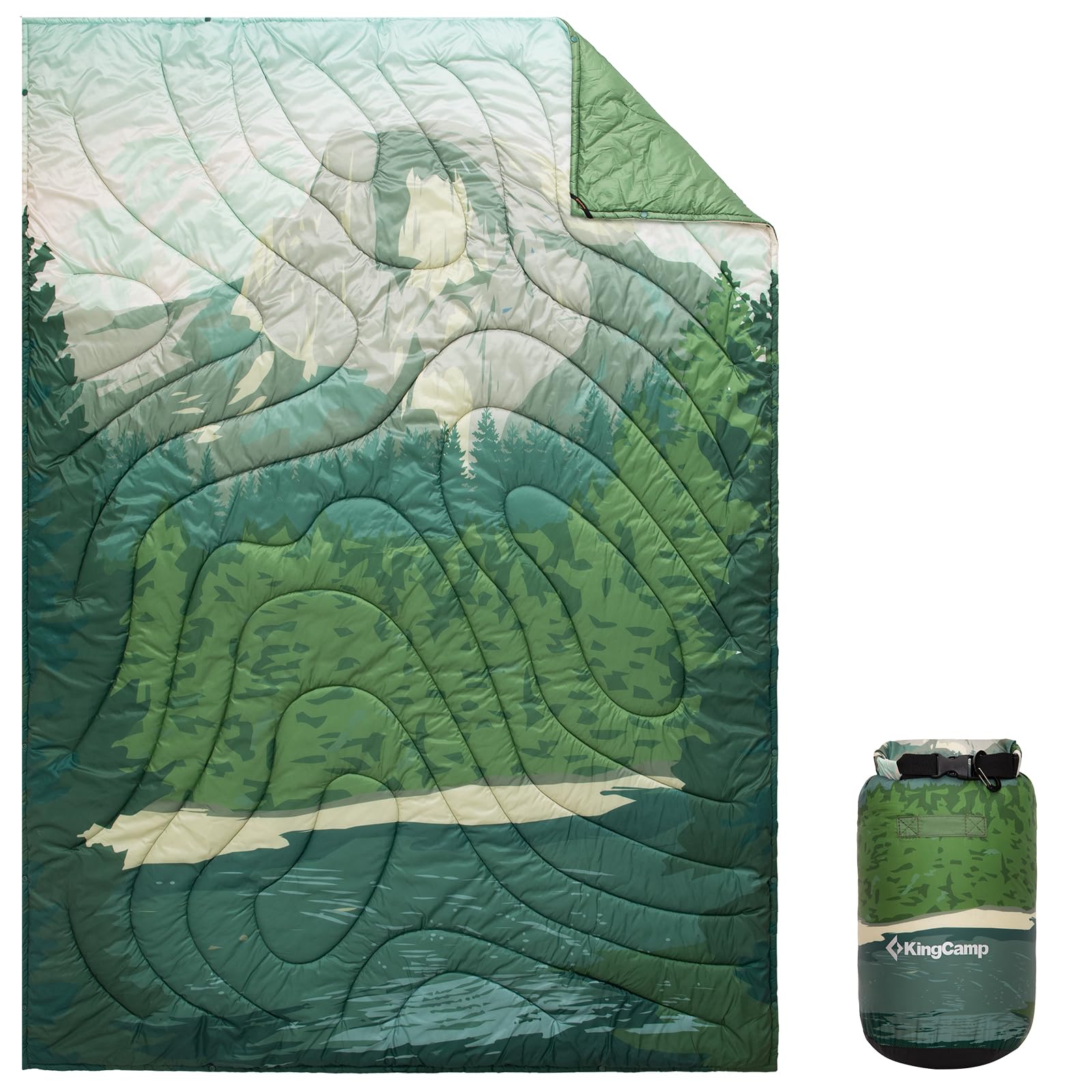 KingCamp Resefilt ultralätt, utomhus campingfilt varm filt vattenavvisande kompakt liten förpackningsstorlek för camping kontor utomhus, (toppgrön, 200 x 145 cm) - singel, king - Toppgrön