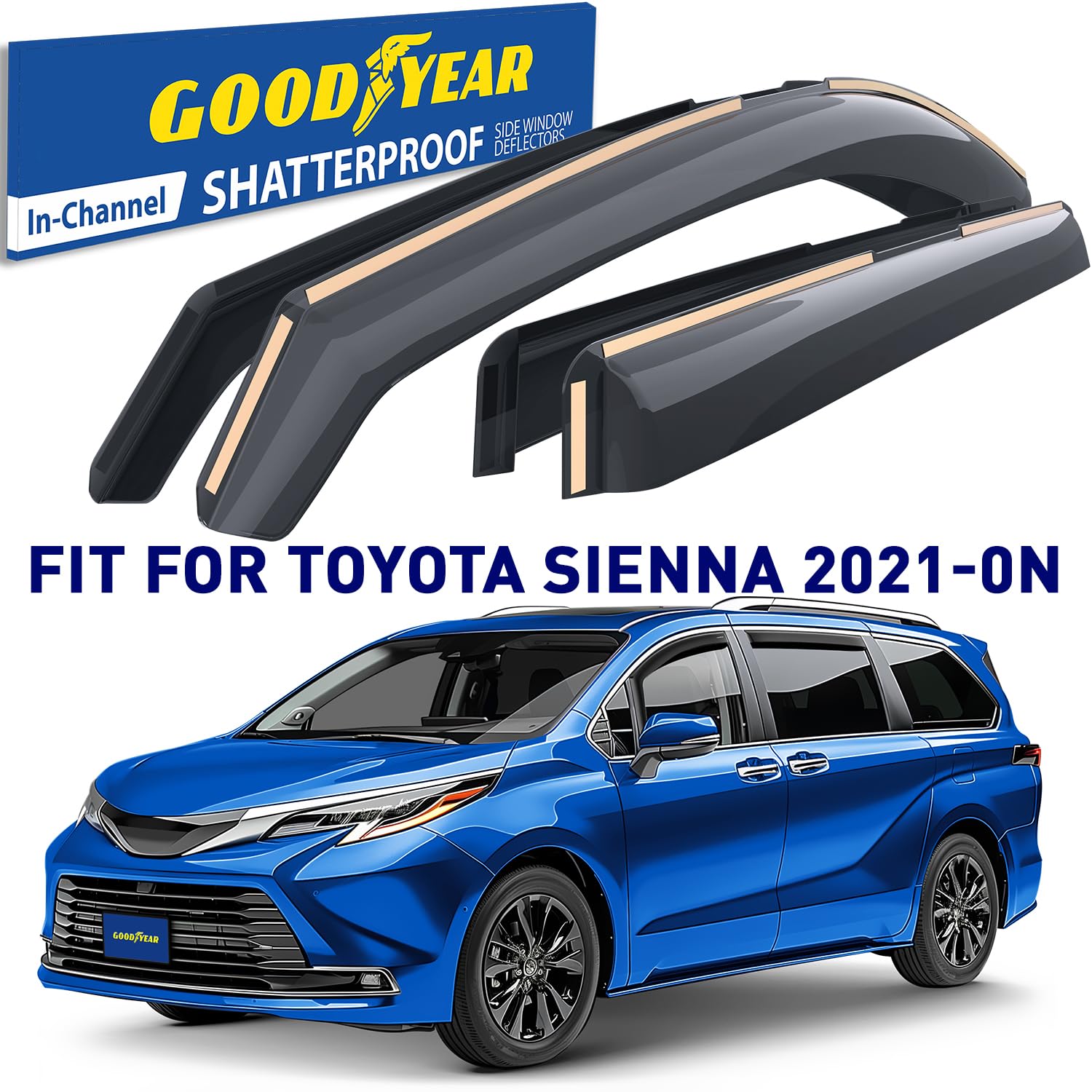 Condition photo showing Good Condition for goodyear shatterproof in-channel window deflectors for toyota sienna 2021-2026, rain guards, window visors for cars, vent deflector, car accessories, 4 pcs - gy007837