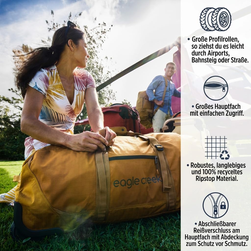 Eagle Creek No Matter What Reisetasche mit Rollen 130L I Mit Rollen & für viel Ausrüstung I Nachhaltige Rolling Duffel für Lange Reisen, Camping & Expeditionen I 130L Volumen I Black